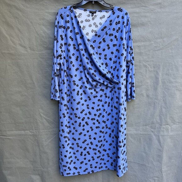 Talbots Dresses & Skirts - Talbots Plus Sz 2X Blue Black Stretch Jersey Dress Faux Wrap Daisy Knee Length